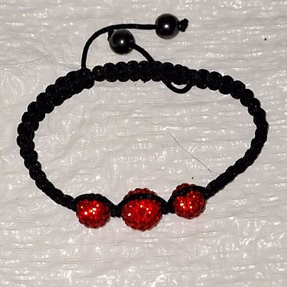 A Shamballa Corded Bracelet Red Crystal Macrame' Lucky Bohemian Adjustable - Picture 2 of 6